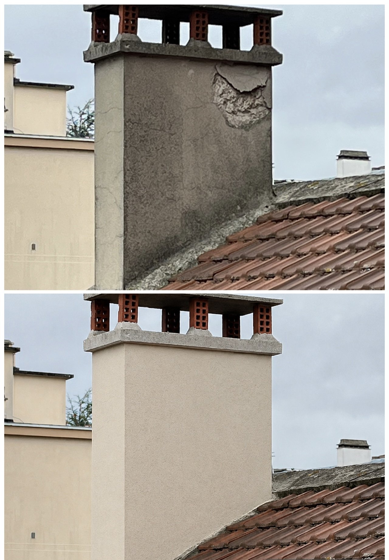 Avant et après rénovation d'une cheminée
