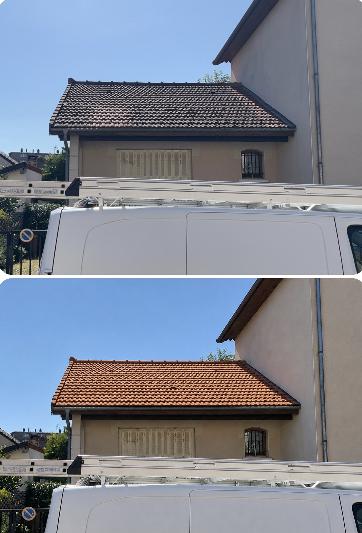 Avant et après traitement hydrofuge d'une toiture
