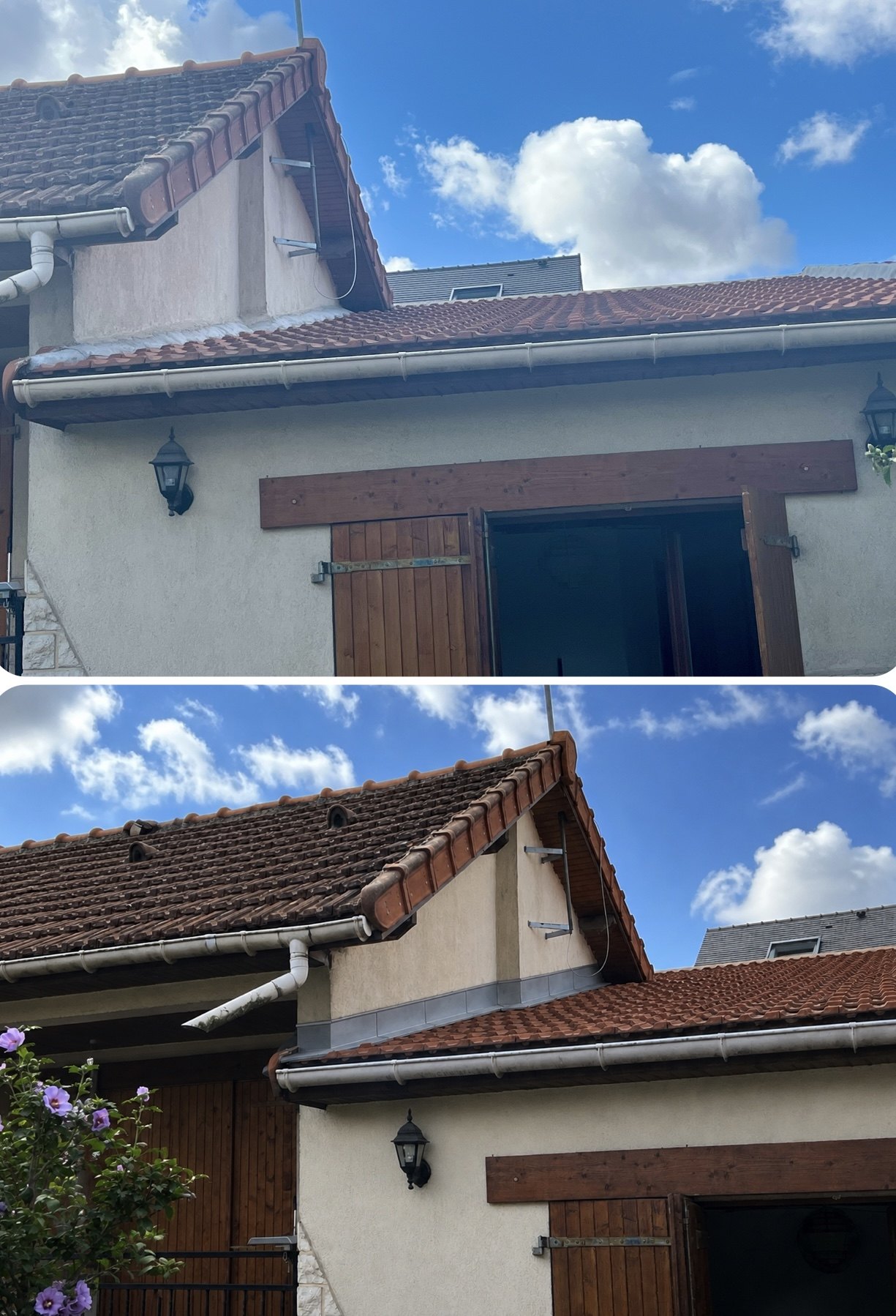 Avant et après travaux de zinguerie sur toiture